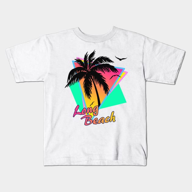 Long Beach Cool 80s Sunset Kids T-Shirt by Nerd_art